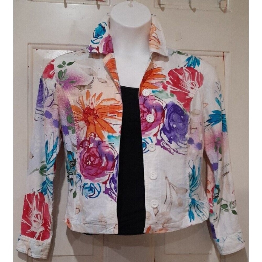 Vintage Floral Coldwater Creek Jacket, Watercolors, 1990s, Sz M
